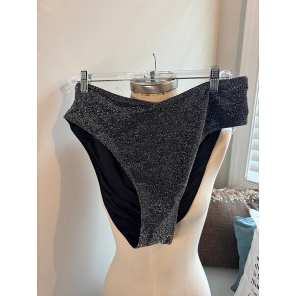 VICTORIA'S SECRET Black Shimmer High-Waist Cheeky Bikini Bottom NWT Size XL - Picture 1 of 3